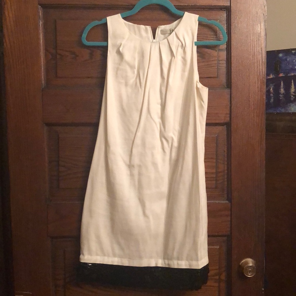 Cream with Black bead sheath dress